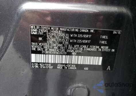 2015 Toyota Rav4 Le из США, поврежденный, VIN 2T3BFREVXFW326229